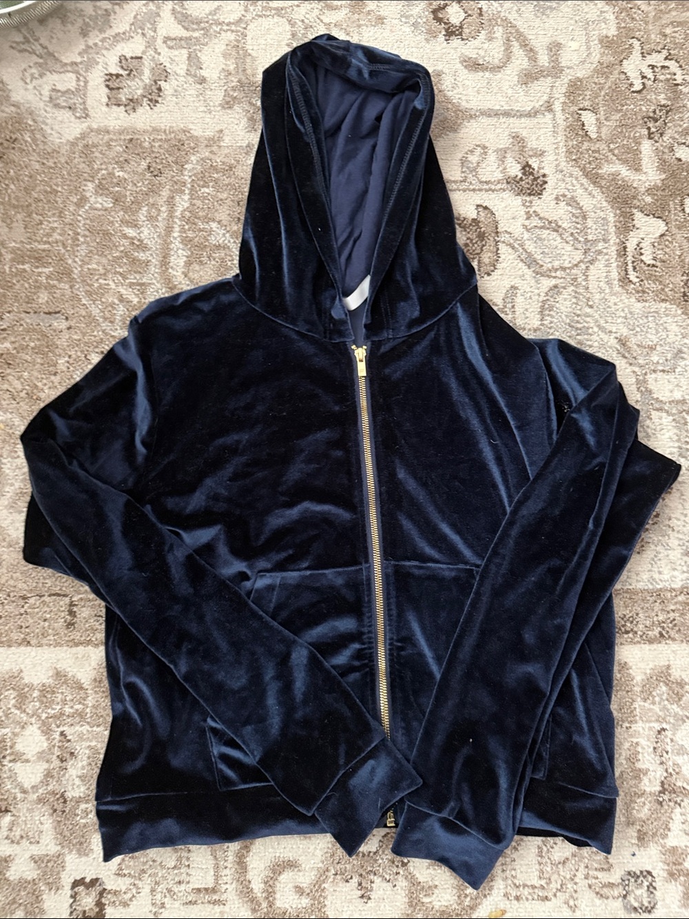 Fabletics x Vanessa Hudgens Donna Velour Hoodie Navy Blue Gold Zip size small